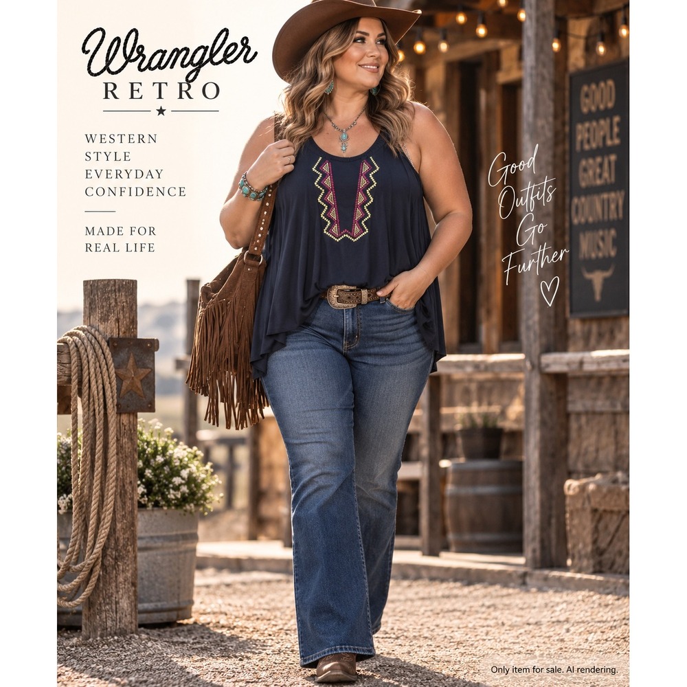 Wrangler Retro 3XL Tank Top Navy Blue Southwestern Embroidered Boho Western